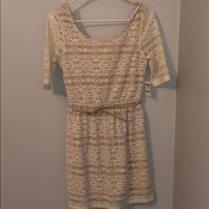 Charlotte Russe Cream lace dress with 3/4 sleeves